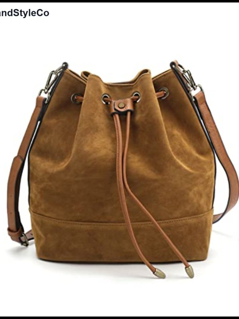 Vegan Suede Leather Bucket Bag Medium Slouchy Shoulder Purse with 2 Straps